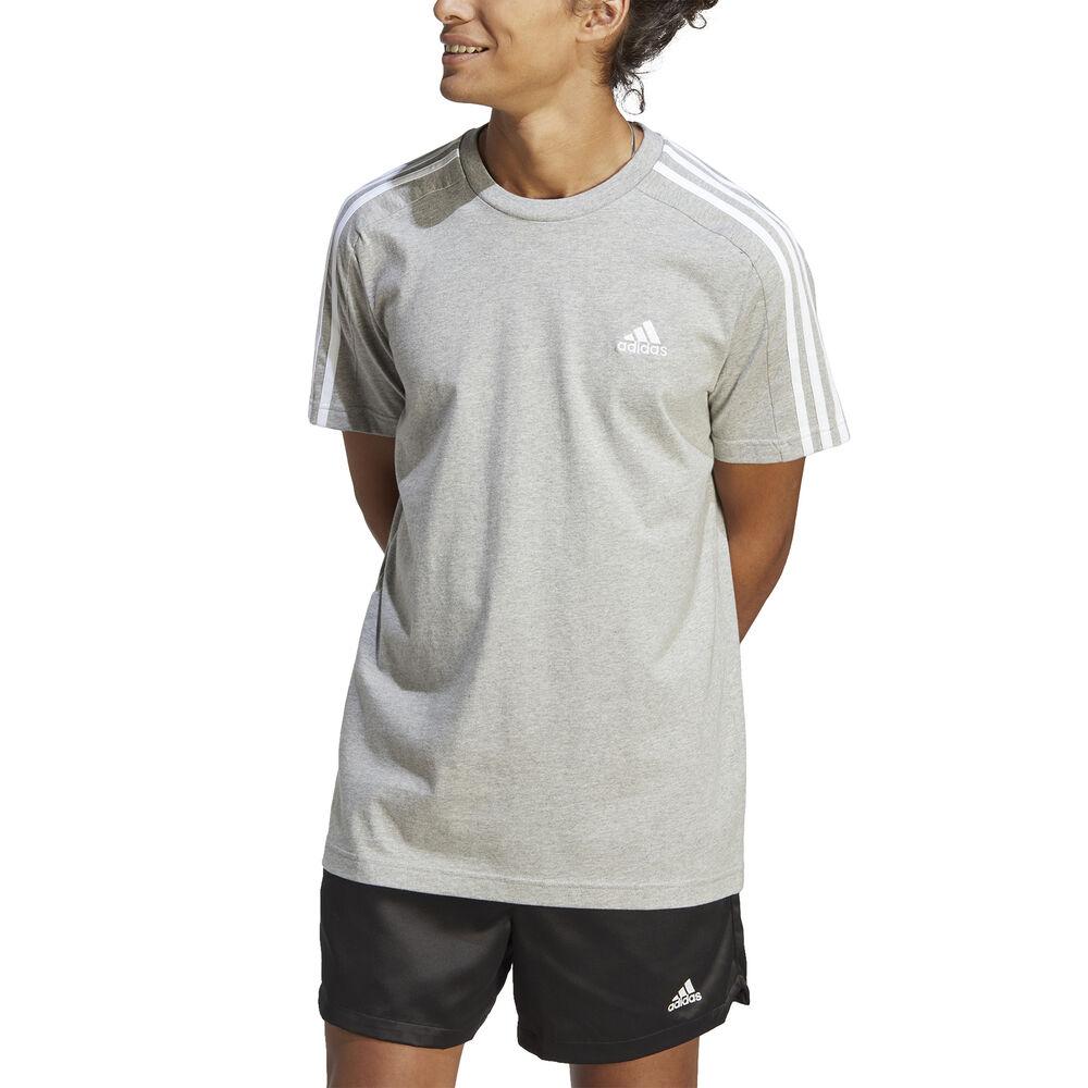 adidas Essentials Single Jersey 3-Stripes T-Shirt Herren in hellgrau, Größe: M