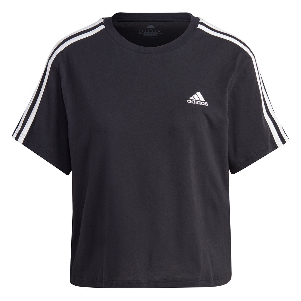 adidas Essentials 3-Stripes Single Jersey Crop T-Shirt Damen in schwarz